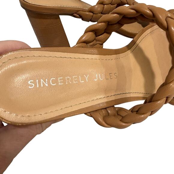 Sincerely Jules high heel slides sandals dressy nude tan braided straps size 10 - Picture 7 of 11